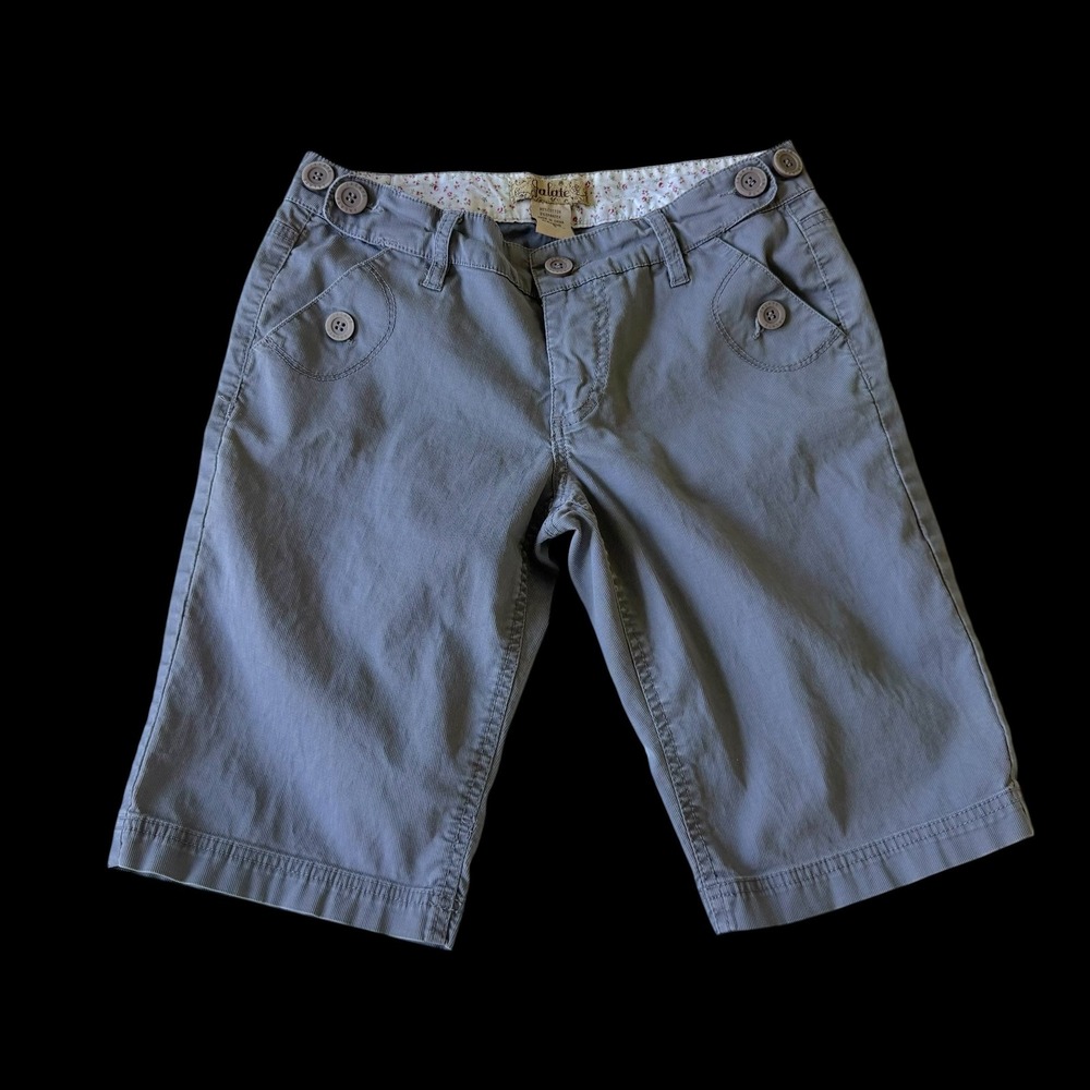 Y2K Jalate Gray Corduroy Bermuda Shorts Women Sz 5 Utility Button Detail